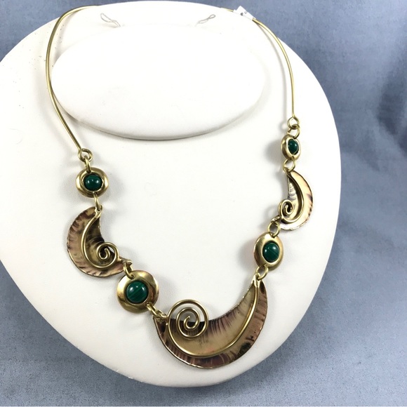 Malachite Mixed Metal Brass & Copper Authentic South African Jewelry Necklace - Picture 1 of 10